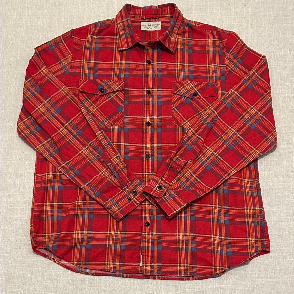 Denim & Supply by Ralph Lauren Red Flannel Shirt Plaid Button Down Western XXL